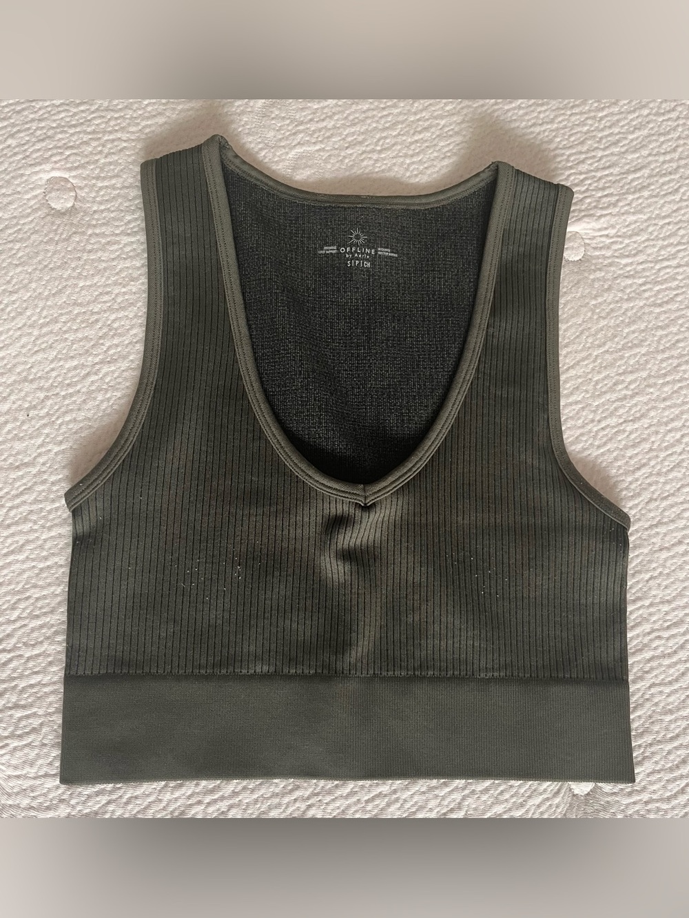 Offline by Aerie Olive Ribbed seamless V-Neck Sports bra